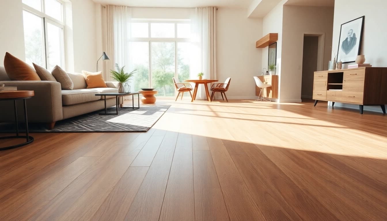 Transform your space with elegant vinyl plank flooring in a cozy living room setting.
