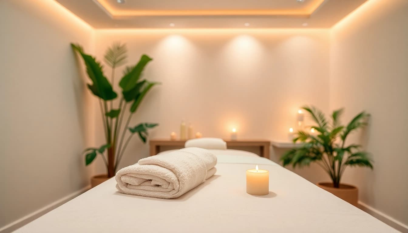 Spa Ads showcasing a tranquil treatment room with calming ambiance and luxurious decor.