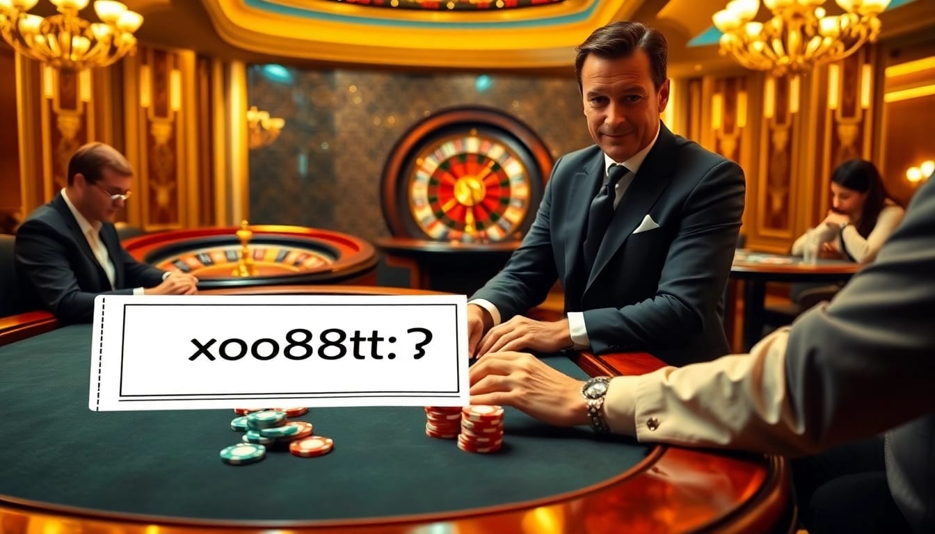 A gambler strategizing with poker chips and a blackjack table featuring xo88t3 betting slip.