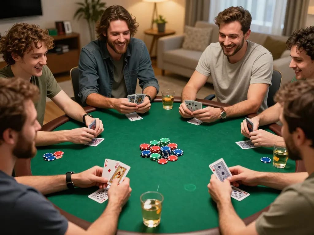 Friends enjoying a game night with u888 com poker chips and cards, fostering social interaction and strategy
