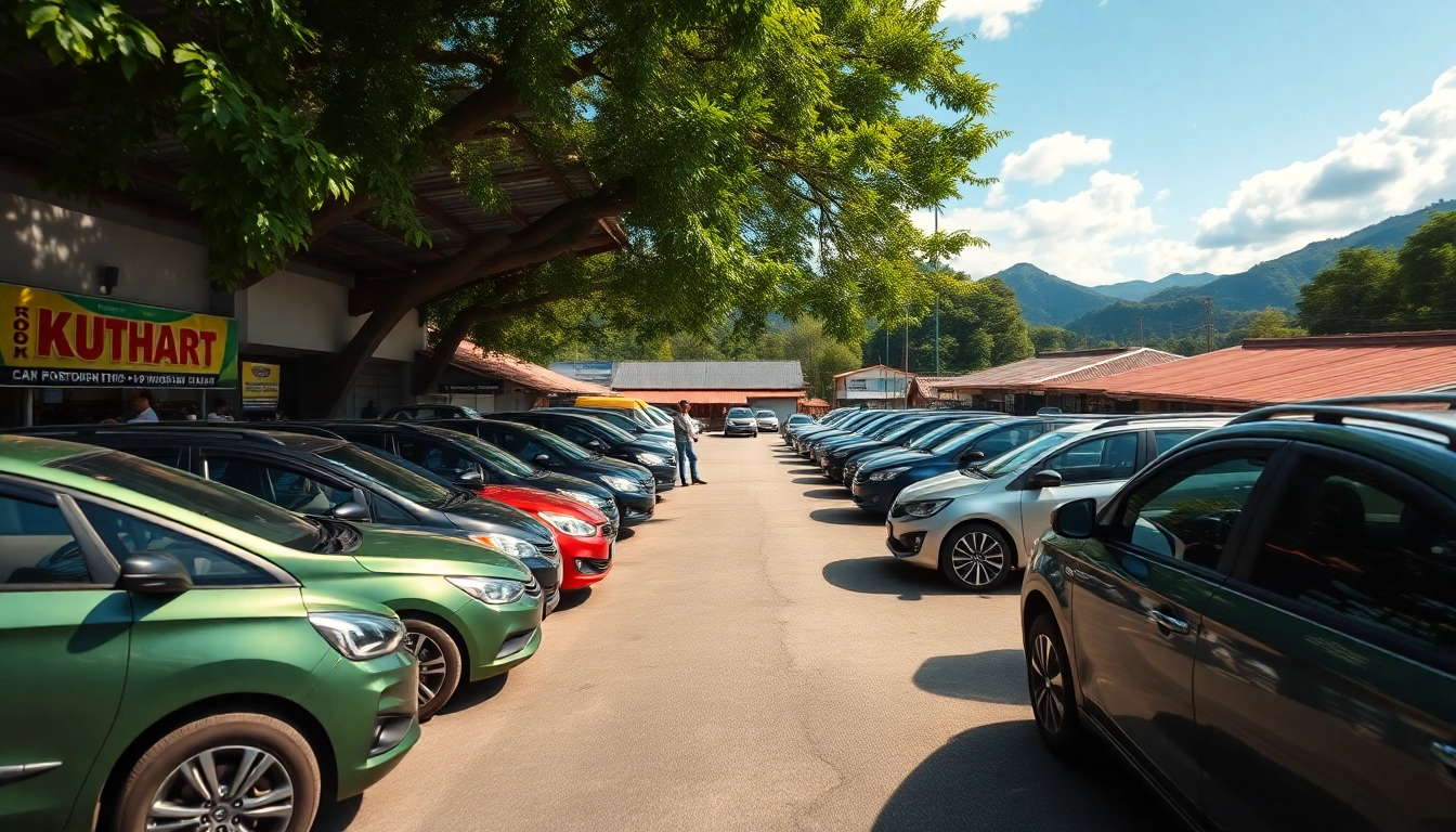 Kuching rent a car scene with vibrant vehicles and a welcoming marketplace atmosphere.