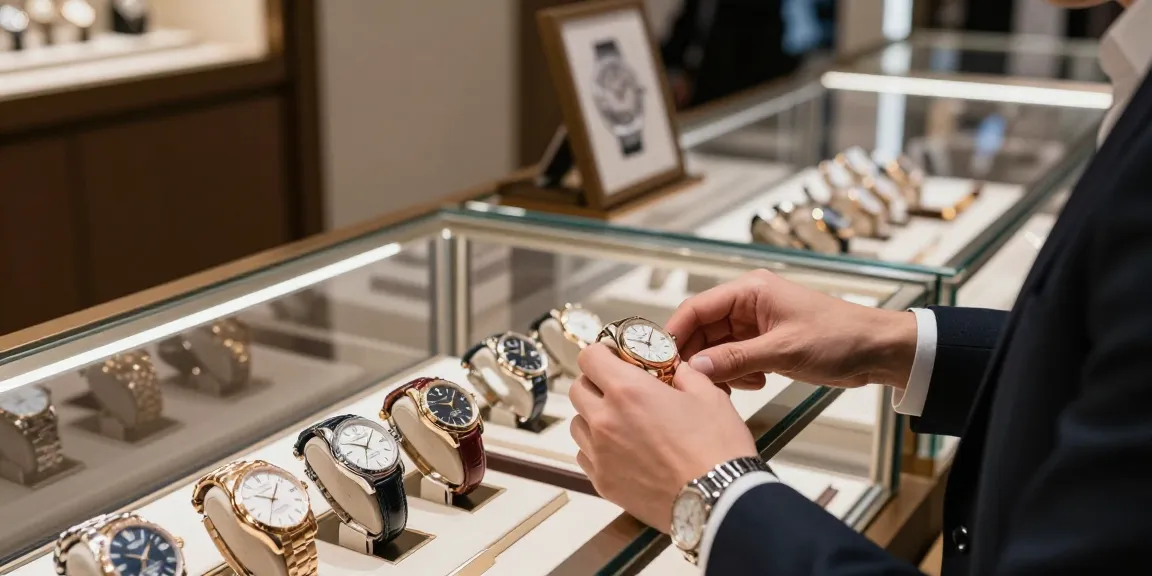 Browse a collection of premium clone watches in an elegant store setting, showcasing intricate designs and luxury.