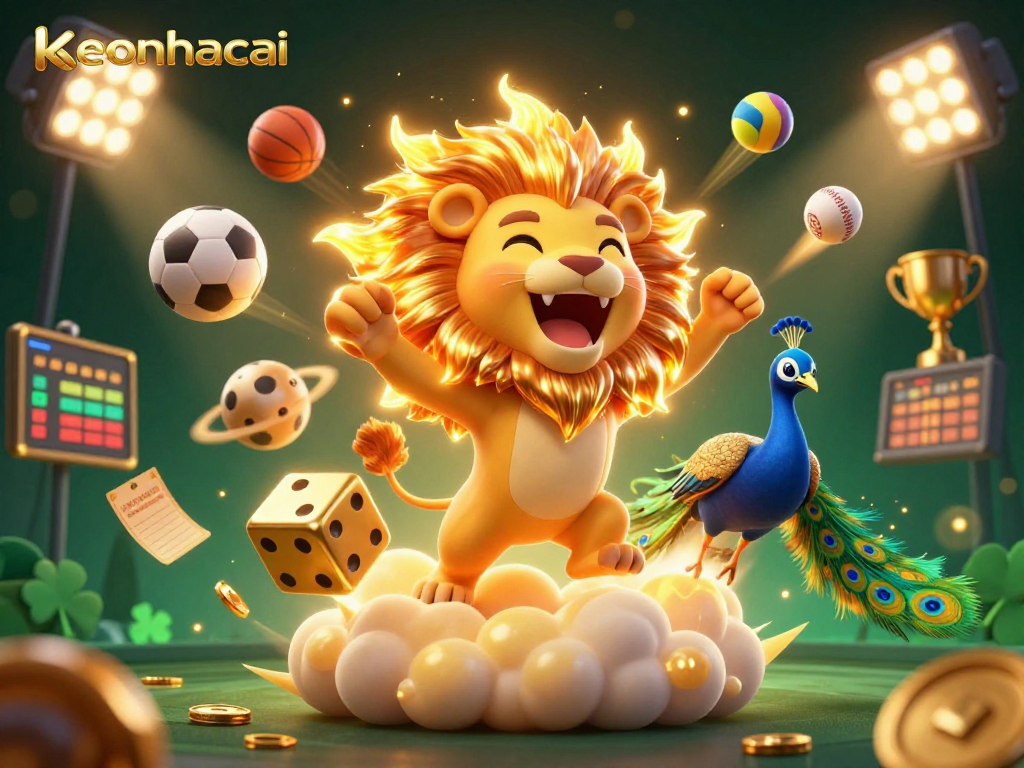 Engage in thrilling gameplay at keonhacai with a lively 3D casino scene featuring sports elements.
