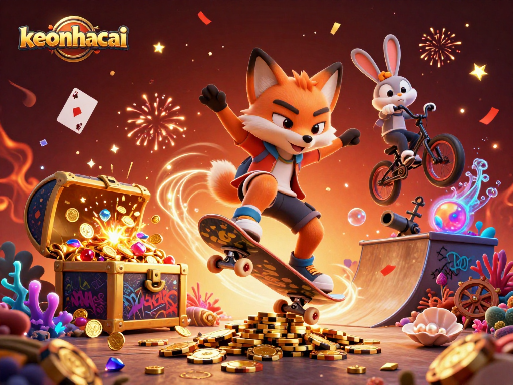 Experience thrilling action with keonhacai in this vibrant casino-themed illustration featuring unique characters and elements.