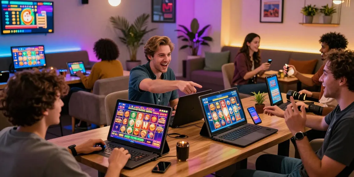 Crowd enjoying bonus buy slots at https://crownnorthill.co.uk in a vibrant gaming lounge, showcasing excitement and community.