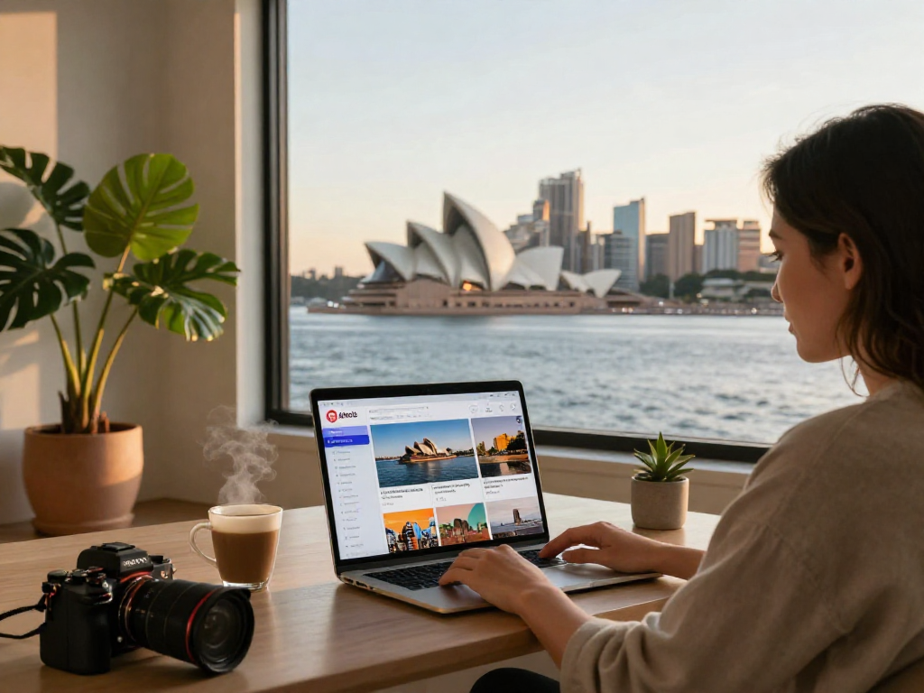 Best Sydney Airbnb managers at stylish home office overlooking Sydney harbour.