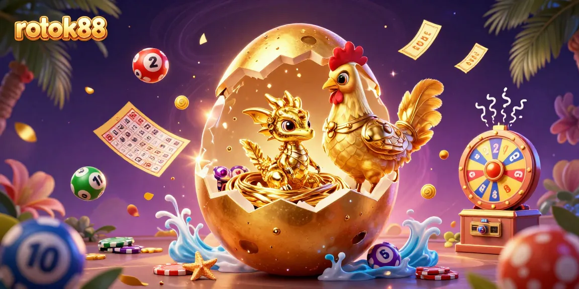 Experience the excitement of rokok88 with a vibrant 3D illustration featuring a golden baby dragon and poker elements.