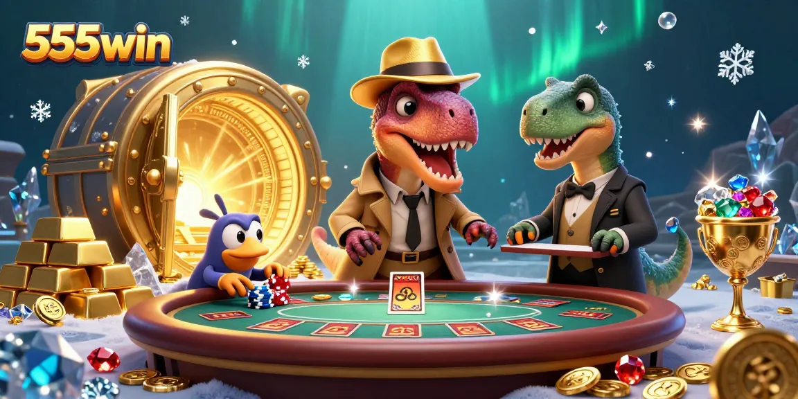 Experience an exciting scene of a 555win blackjack table with a velociraptor card counter, stegosaurus pit boss, and a pickpocket.