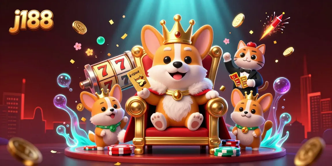 Win big with j188 at a vibrant and detailed casino atmosphere featuring royal characters.