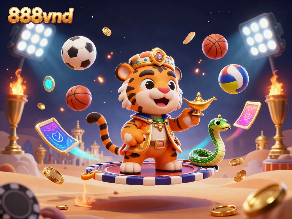 Dynamic illustration of 888vnd featuring a sultan and genie, symbolizing online betting excitement.