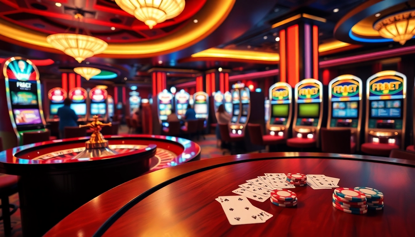 Experience F88BET's exciting casino atmosphere with players enjoying roulette and slot machines.