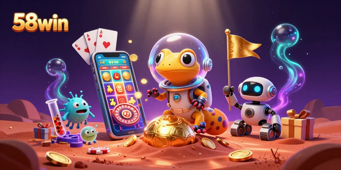 Engage in thrilling gameplay with 58win featuring a Martian gecko and vibrant casino elements.