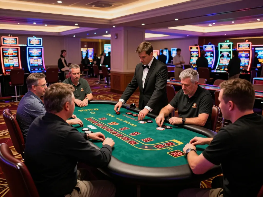 Players engage in an intense blackjack game at sc88 casino table with vibrant atmosphere and dealer skills.