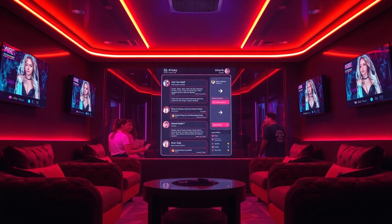 Engaging ai sex chat scene in a cozy digital lounge, featuring a futuristic chat interface.