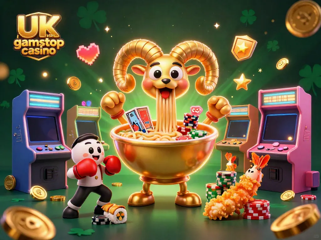 Engaging UK non gamstop casino scene with vibrant 3D characters and gambling elements.