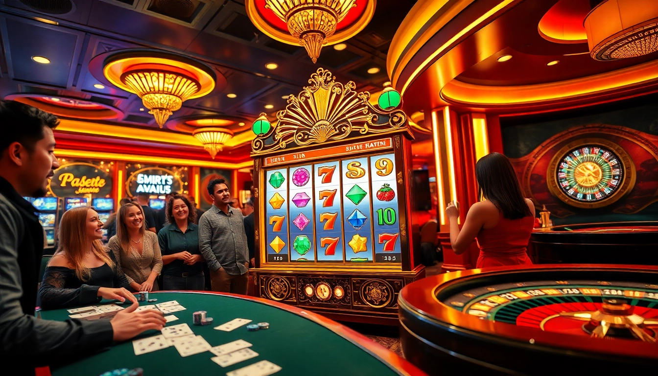 Players enjoying a thrilling Slot machine experience in an elegant casino environment.