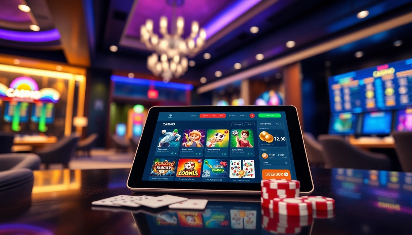 Exciting online casino interface on tablet showcasing games at luck8win.live with vibrant colors and luxurious atmosphere.