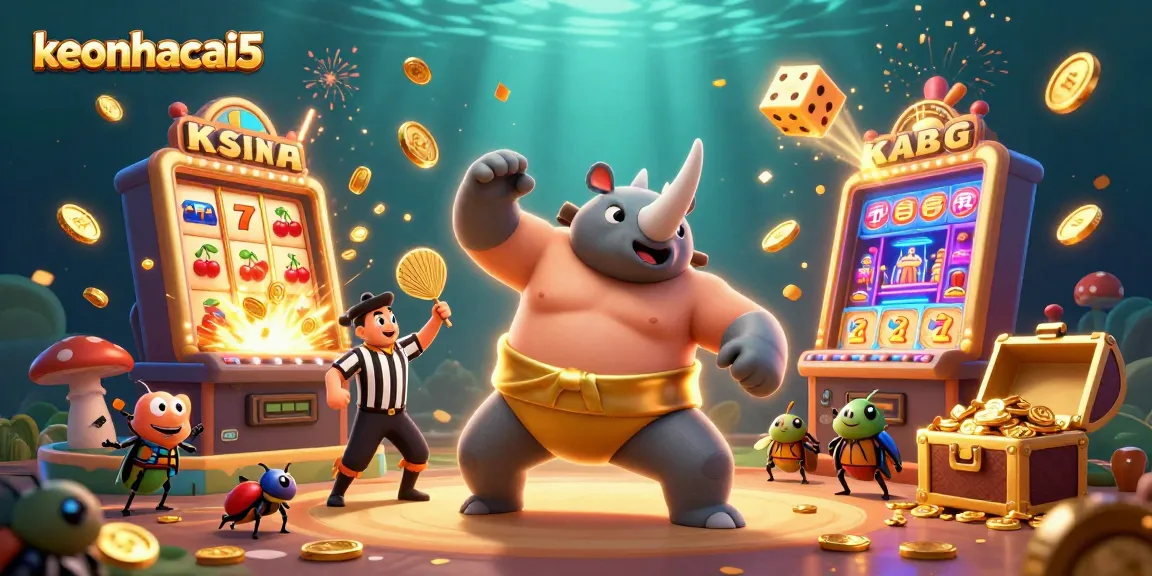 Experience an exhilarating keonhacai5 jackpot with a dynamic 3D beetle scene full of casino excitement.