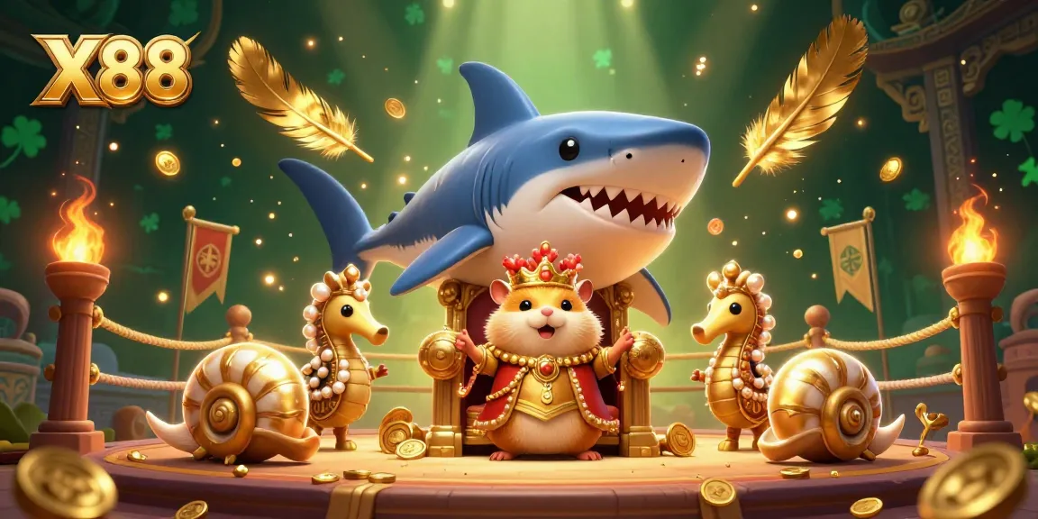 X88 captures the excitement of casino adventures with golden hamster king, royal seahorse guards, and dynamic gambling elements.