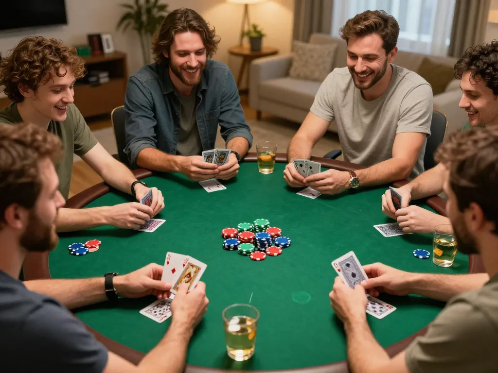 Friends enjoying a game night with u888 com poker chips and cards, fostering social interaction and strategy
