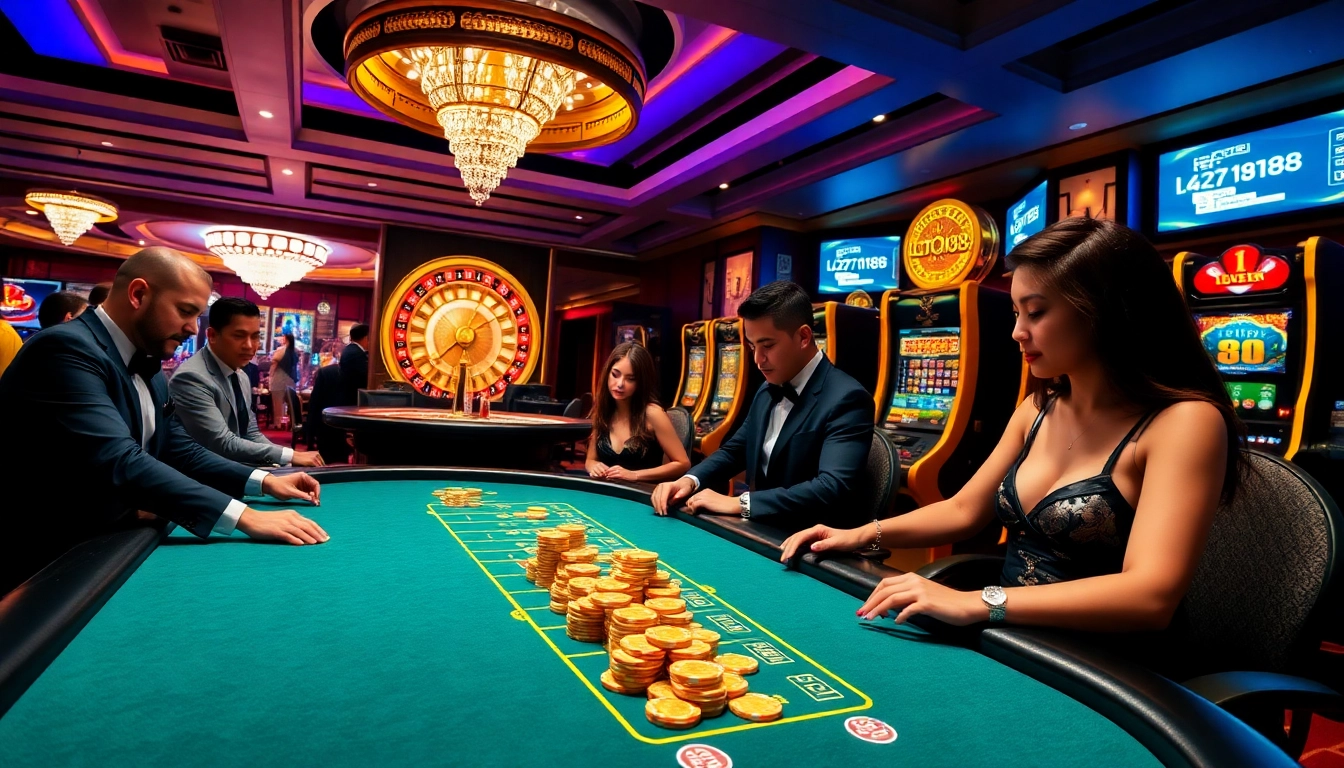 Engage with thrilling gambling action at loto188.gb.net featuring vibrant casino tables and slot machines.