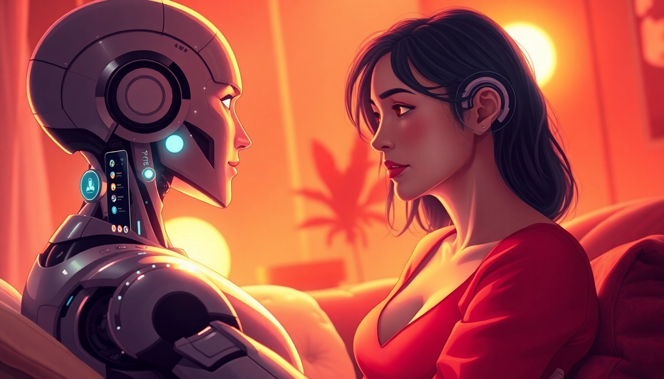 Engaging scene of a human interacting with a lifelike AI companion, highlighting the emerging trends in sex AI.