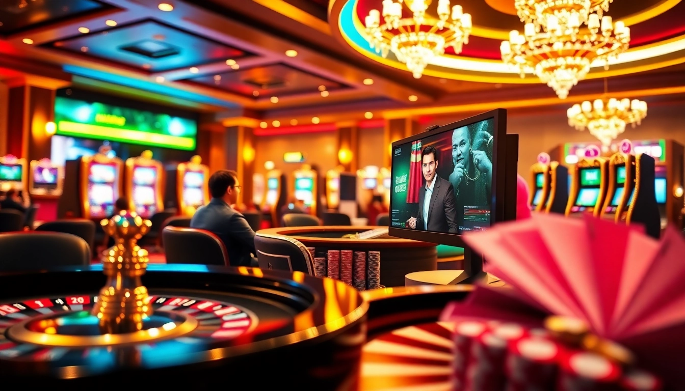 Experience thrilling online gaming at rikvip.gb.net with vibrant casino visuals showcasing poker chips and roulette wheels.