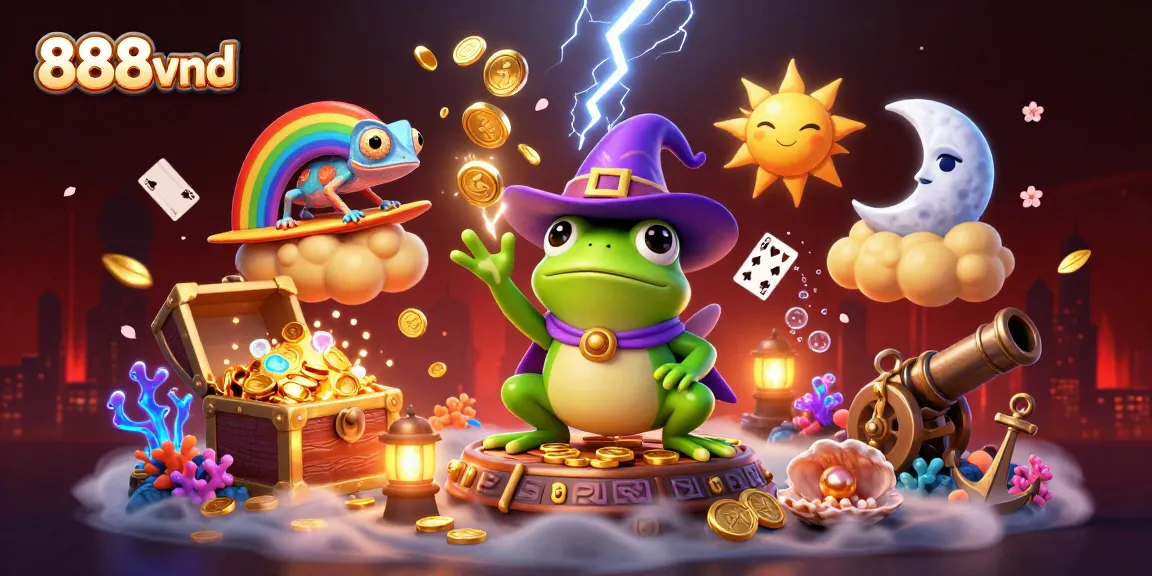 Experience the thrill at 888vnd with the wizard frog conjuring jackpots and gaming excitement.