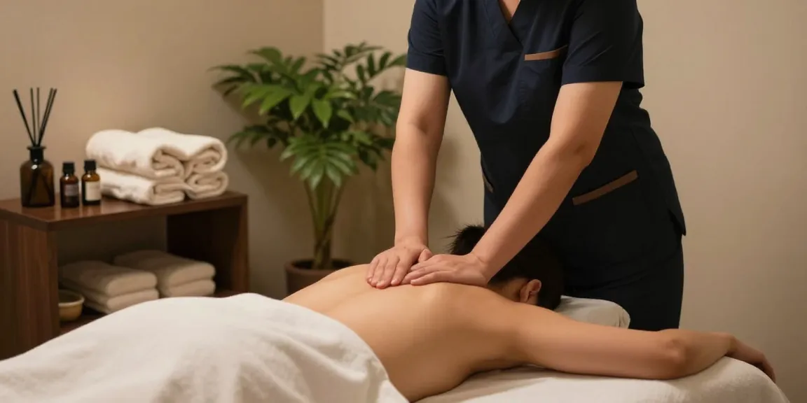 Experience soothing 고양출장마사지 in a tranquil wellness setting, featuring a therapist providing a relaxing massage.