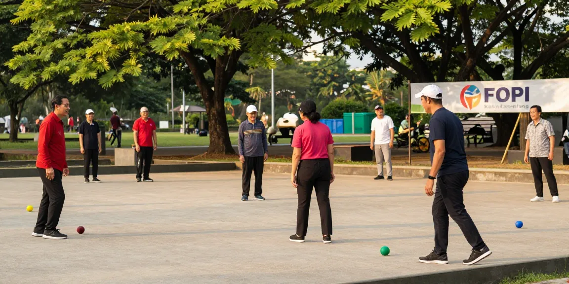 FOPI Kota Bontang petanque players engaging in a lively game outdoors.