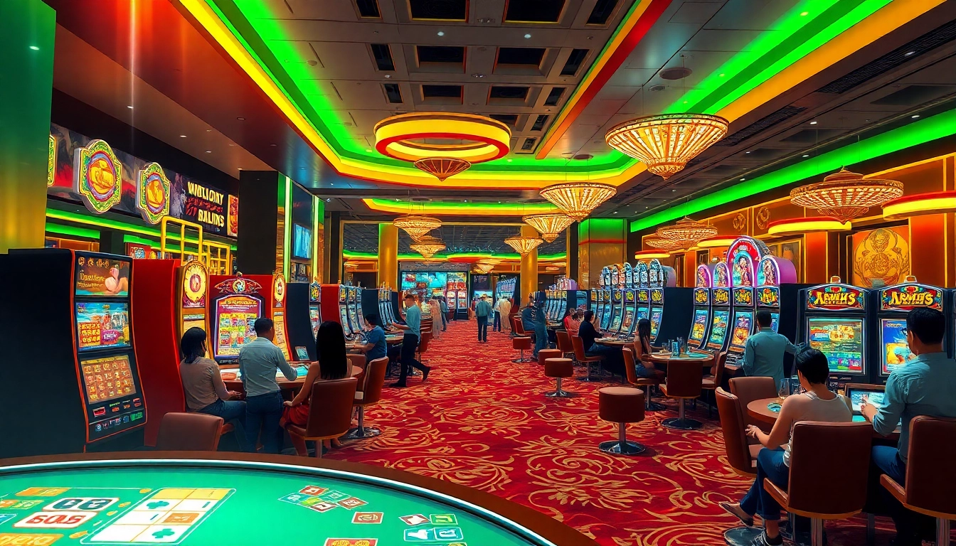 Dynamic online casino scene representing ev88win.live with vibrant games and excited players.