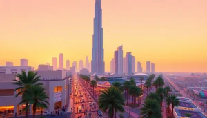 Discover the stunning skyline of Dubai at sunset, inviting you to travel to Dubai for an unforgettable adventure.