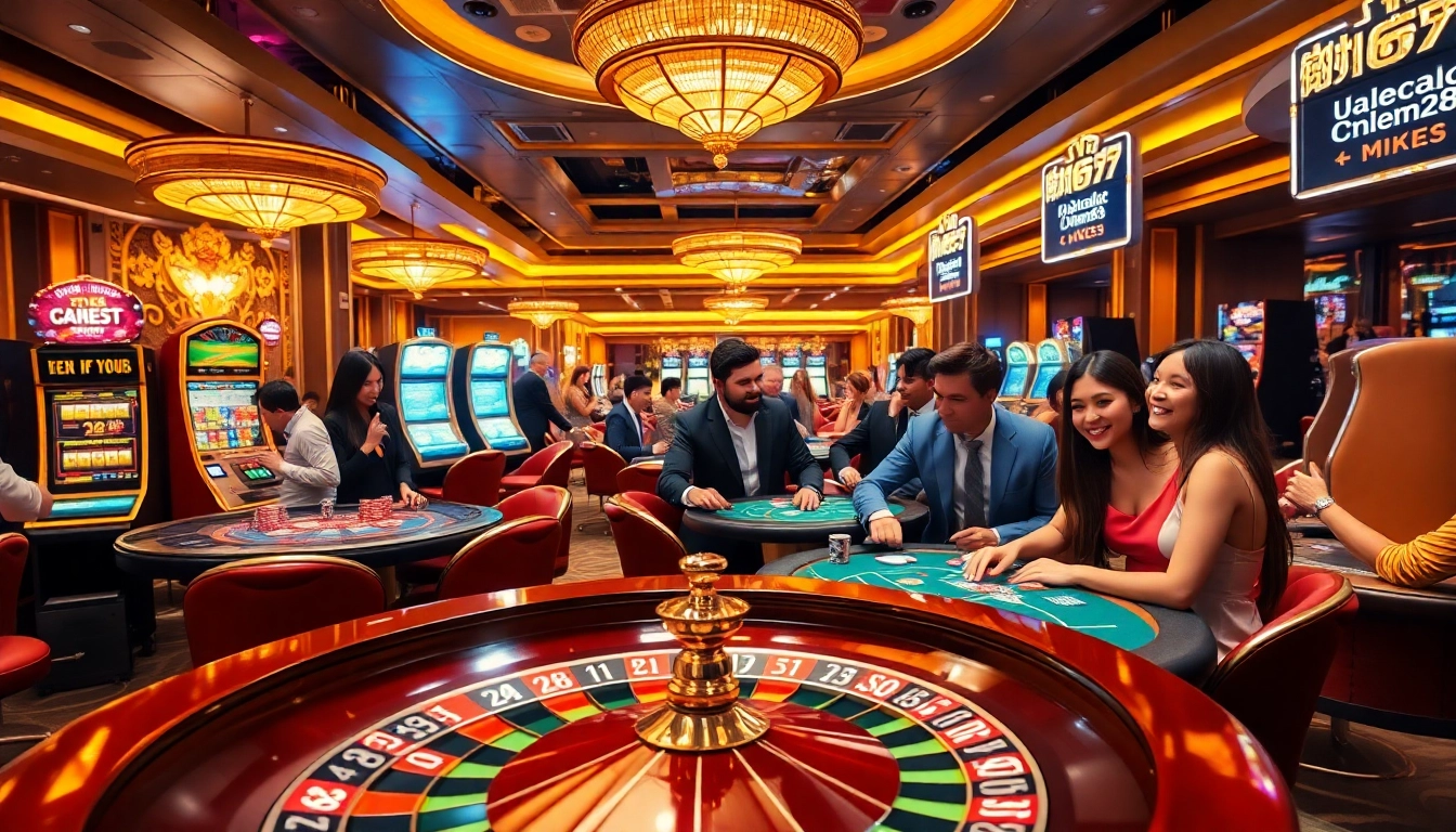bancaonline88 offers an exciting casino experience with players engaging in thrilling roulette and slot machines.