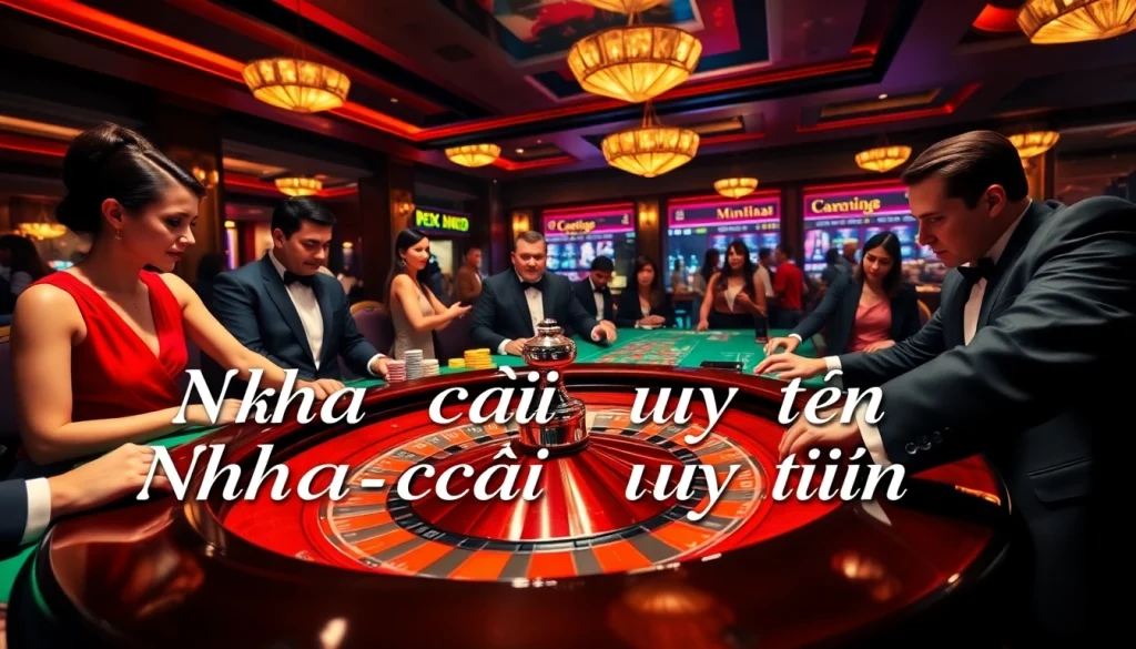 Casino players enjoying a thrilling roulette game at a Nhà cái uy tín venue with vibrant atmosphere.