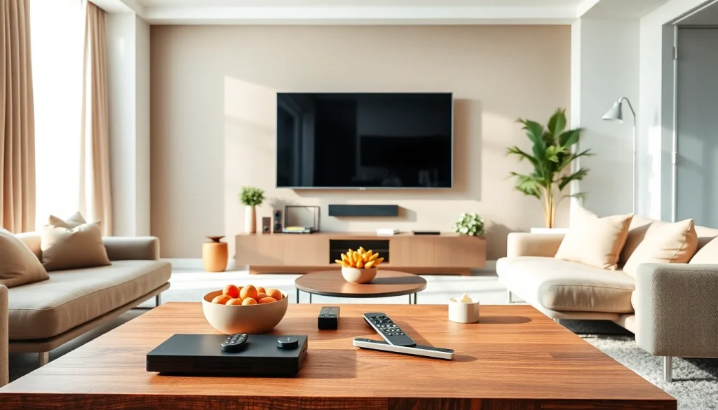 Streamlined iron tv setup in a contemporary living room, showcasing modern elegance.