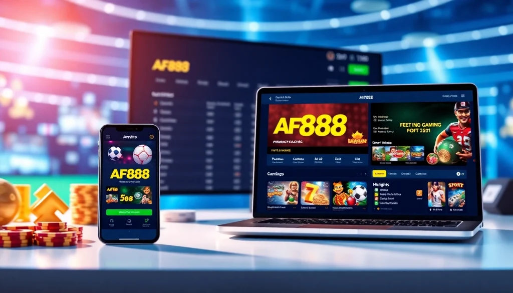 AF88 online betting interface displaying sports and casino options in a vibrant digital environment.