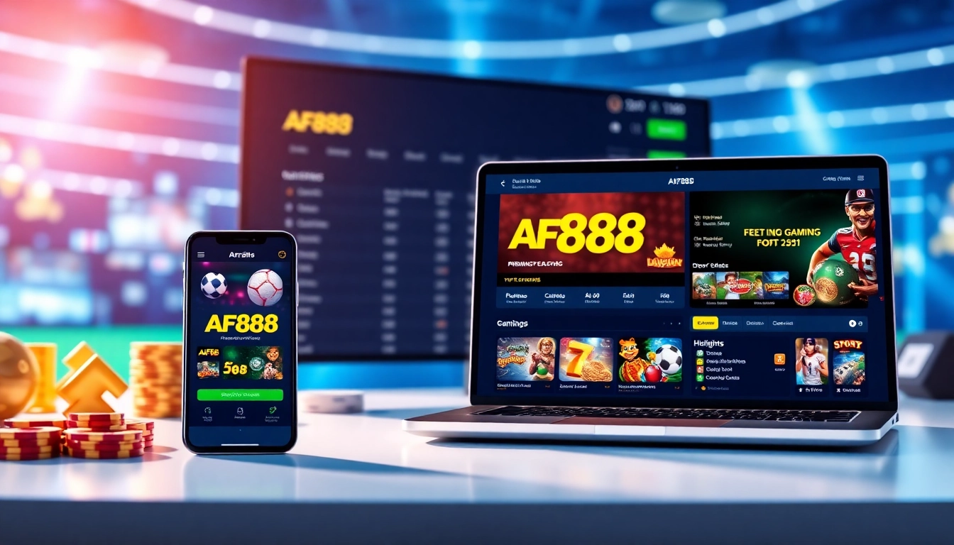 AF88 online betting interface displaying sports and casino options in a vibrant digital environment.