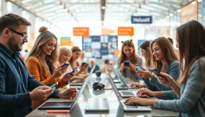 Vibrant marketplace scene illustrating users engaging with Hela Add for classified ads.