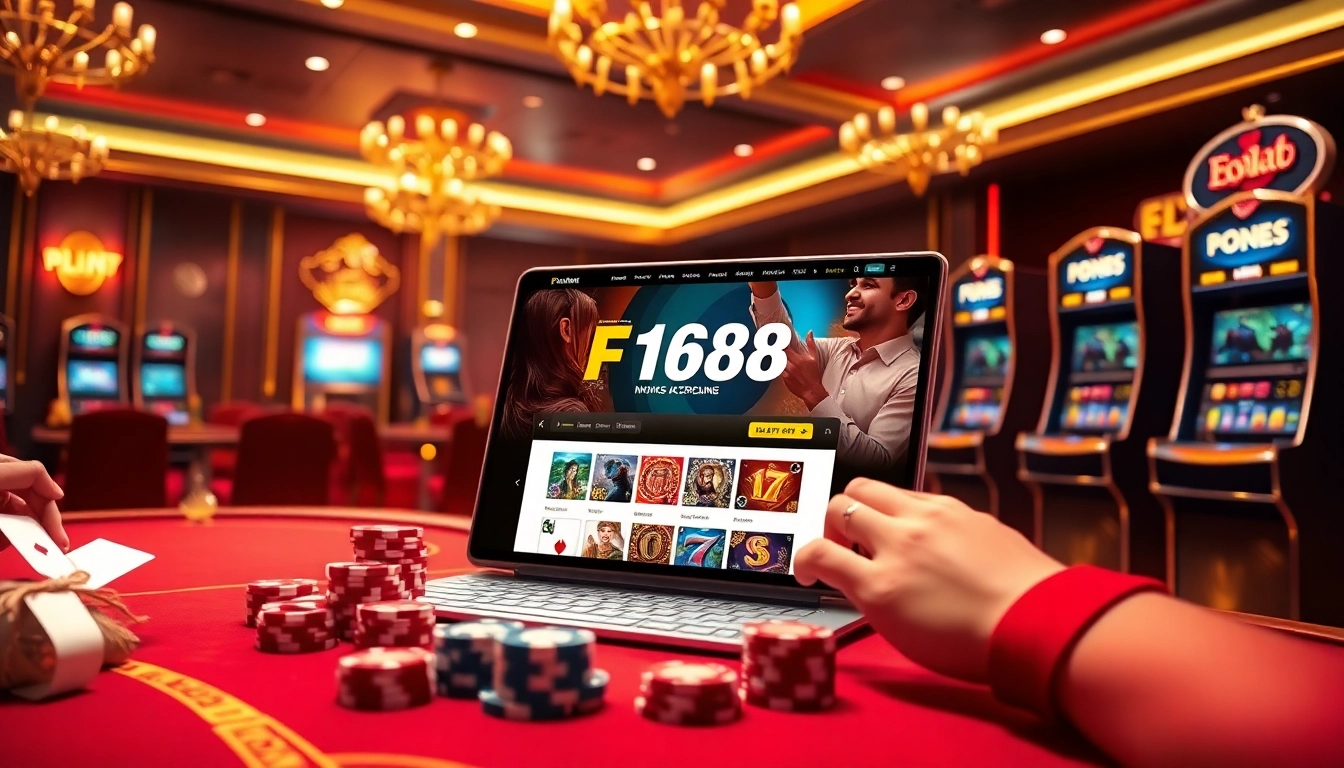 Exciting gambling action at nhà cái F168 featuring online slots and poker interface.