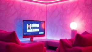 Engaging interface for AI sexchat in a cozy, ambient setting.