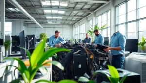 Engaged team performs it recycling newbury in a professional facility, emphasizing sustainability and teamwork.