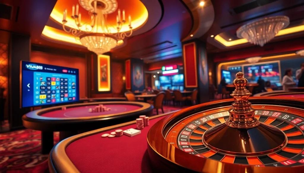 Experience the excitement at VUA88 casino with vibrant poker chips and a roulette wheel, enhancing your winning journey.