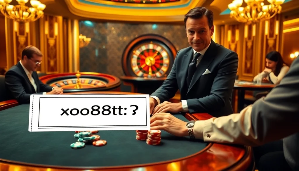 A gambler strategizing with poker chips and a blackjack table featuring xo88t3 betting slip.