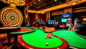 Engage in thrilling gameplay at go88vn.blog, featuring roulette wheels, poker chips, and vibrant casino tables.