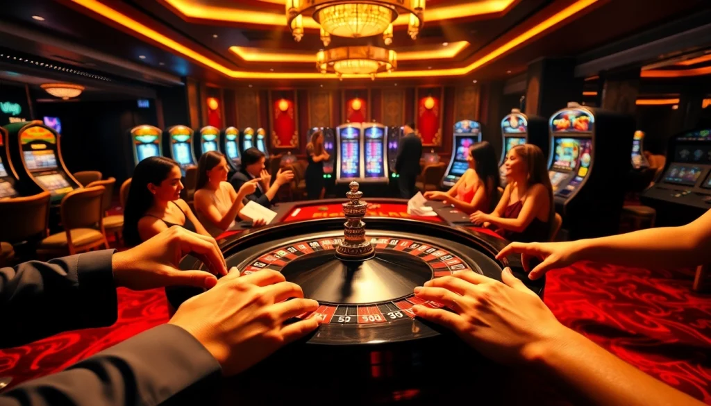 Excited gamblers placing bets at a roulette table, highlighting the allure of online gaming through https://33win.services/.