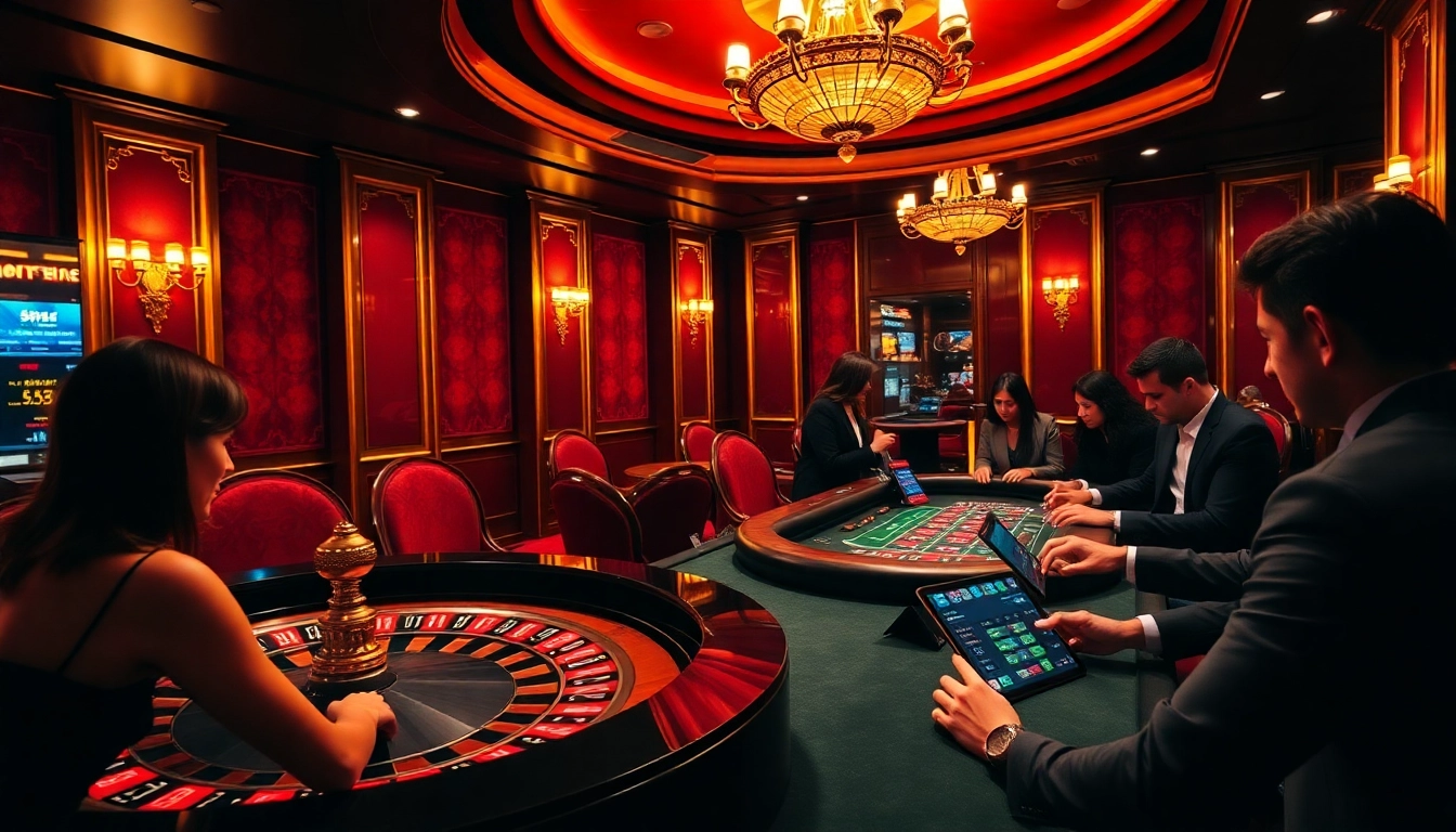 Experience thrilling gameplay at mb66.nyc with players immersed at a glamorous casino table.