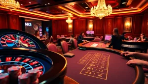 Experience thrilling bets at MK8 casino with vibrant roulette and poker tables.