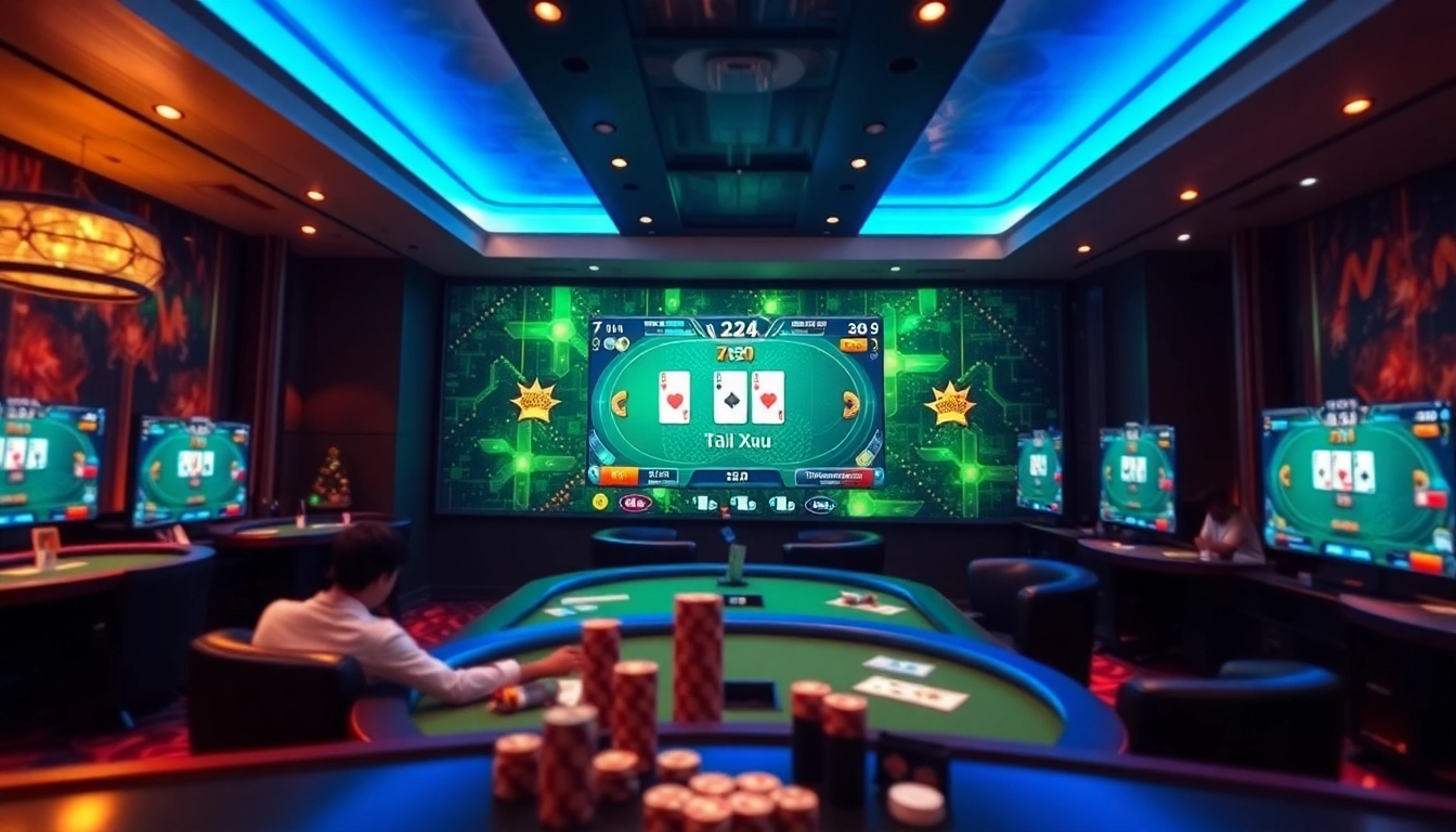 Exciting gaming atmosphere at gamebaidoithuong.com.vc featuring card games and virtual rewards.