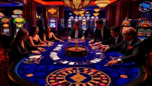 Experience high-stakes gaming at the PS99 casino table, surrounded by glamorous players and vibrant decor.