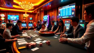 Players engaging in casino games at 98win, showcasing excitement and luxury in online gambling.